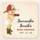 リトル消防士ベビーシャワーパーティーデコールスクエア スクエアペーパーコースター (正面)