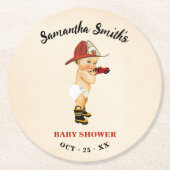 リトル消防士ベビーシャワーラウンド紙コースター ラウンドペーパーコースター (正面)