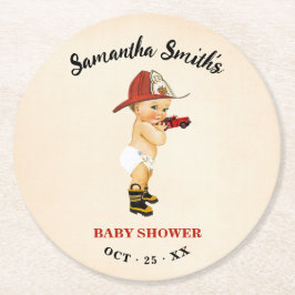リトル消防士ベビーシャワーラウンド紙コースター ラウンドペーパーコースター