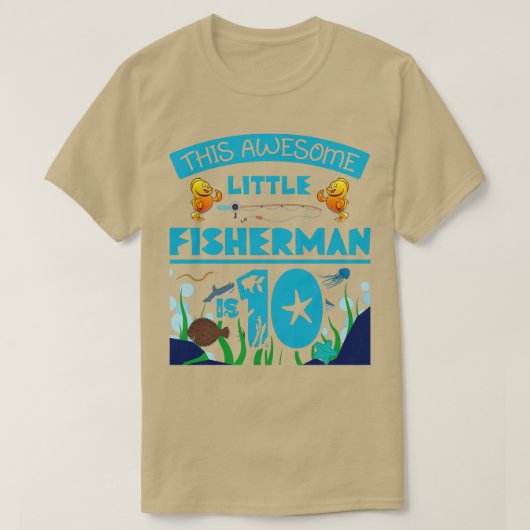 リトル漁師は今10魚釣り海誕生日Pa Tシャツ (デザイン正面)