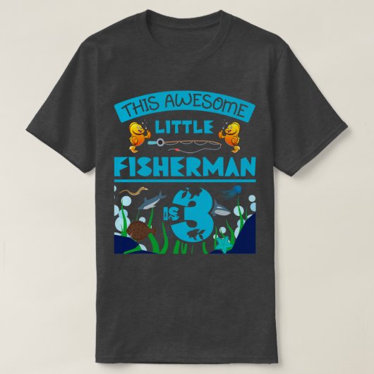 リトル漁師は今3魚釣り海誕生日パー Tシャツ (デザイン正面)