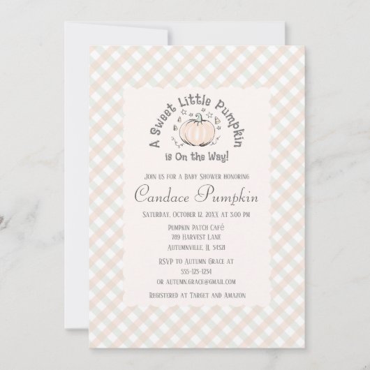 リトル男女兼用カボチャ秋ベビーシャワー 招待状 (正面)