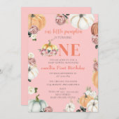 リトル秋カボチャ水彩少女1st誕生日 招待状 (正面/裏面)