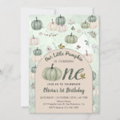 リトル素朴カボチャ秋グリーンファースト誕生日 招待状 (正面)