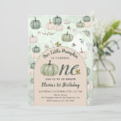 リトル素朴カボチャ秋グリーンファースト誕生日 招待状 (スタンド正面)