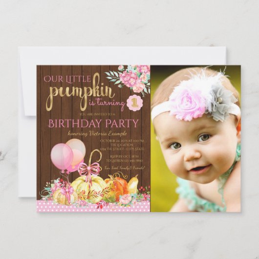 リトル素朴パンプキンファースト誕生日招待状 招待状 (正面)