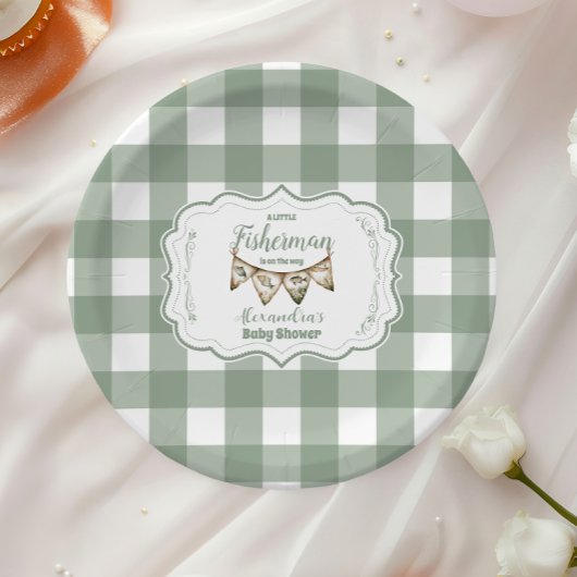 リトル素朴フィッシャーマン魚釣りベビーシャワー ペーパープレート