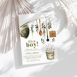 リトル素朴フィッシャーマン魚釣りベビーシャワー 招待状