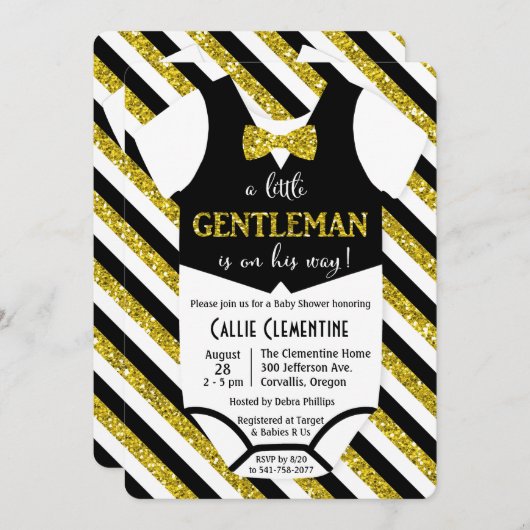 リトル紳士ボウタイベビーシャワー招待状 招待状 (正面/裏面)