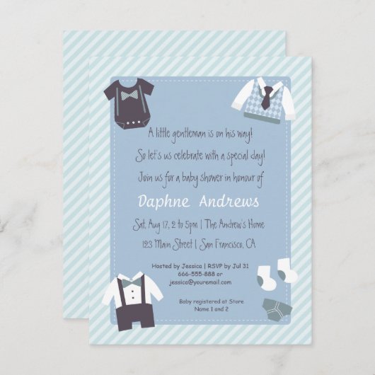リトル紳士男の赤ちゃんシャワーパーティの招待状 招待状 (正面/裏面)