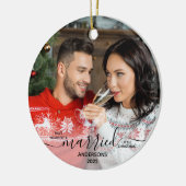 リトル結婚したクリスマス最初のカスタム2写真 セラミックオーナメント (左)
