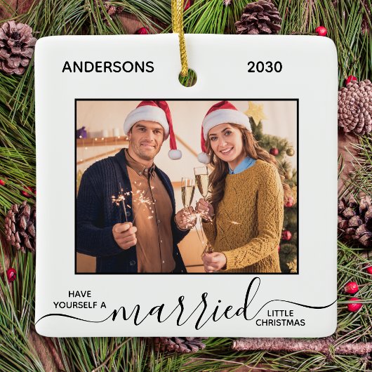 リトル結婚したスクリスシンプルス新婚の写真 セラミックオーナメント