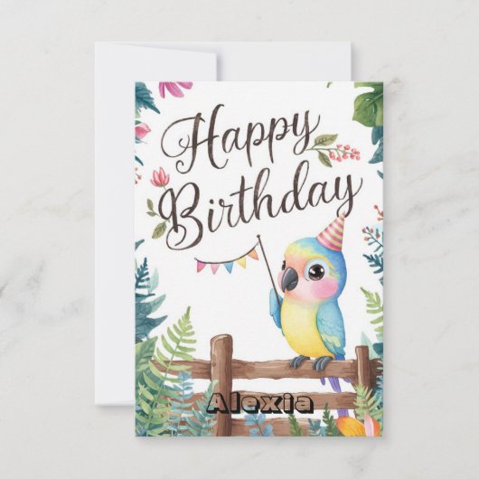 リトル編集可能なオウム誕生日 カード (正面)
