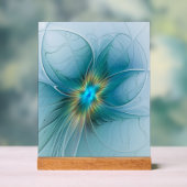 リトル美しいモダンブルー金ゴールドフラクタルアートフラワー アクリルサイン (ニュートラル)