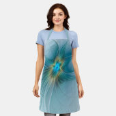リトル美しいモダンブルー金ゴールドフラクタルアートフラワー エプロン (着用した状態)