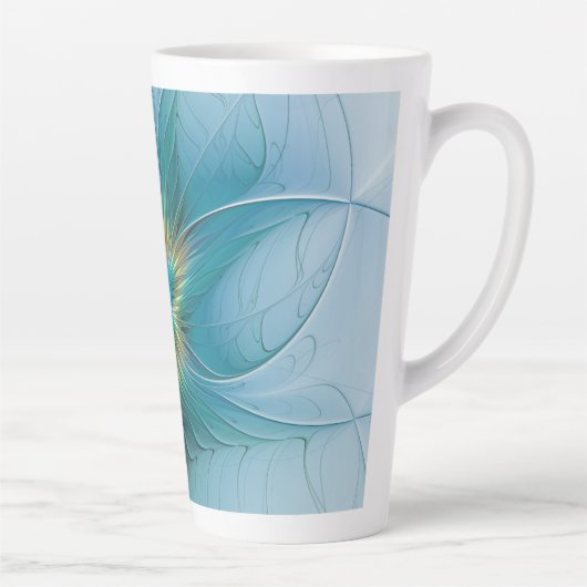 リトル美しいモダンブルー金ゴールドフラクタルアートフラワー カフェラテマグ (右)
