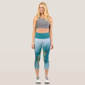 リトル美しいモダンブルー金ゴールドフラクタルアートフラワー カプリレギンス (正面)