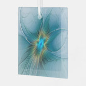 リトル美しいモダンブルー金ゴールドフラクタルアートフラワー ガラスオーナメント (正面左)