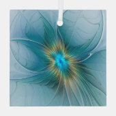 リトル美しいモダンブルー金ゴールドフラクタルアートフラワー ガラスオーナメント (裏面)