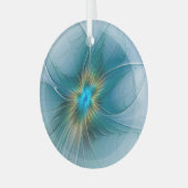 リトル美しいモダンブルー金ゴールドフラクタルアートフラワー ガラスオーナメント (正面左)