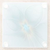 リトル美しいモダンブルー金ゴールドフラクタルアートフラワー ガラスコースター (裏面)