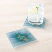 リトル美しいモダンブルー金ゴールドフラクタルアートフラワー ガラスコースター (アングル)