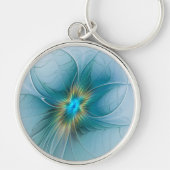 リトル美しいモダンブルー金ゴールドフラクタルアートフラワー キーホルダー (正面)