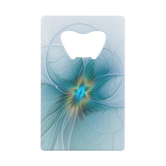リトル美しいモダンブルー金ゴールドフラクタルアートフラワー クレジットカード栓抜き (正面)