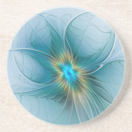 リトル美しいモダンブルー金ゴールドフラクタルアートフラワー コースター