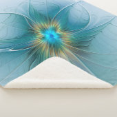 リトル美しいモダンブルー金ゴールドフラクタルアートフラワー シェルパブランケット (3/4)