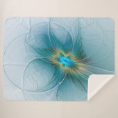 リトル美しいモダンブルー金ゴールドフラクタルアートフラワー シェルパブランケット (正面(横))