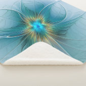 リトル美しいモダンブルー金ゴールドフラクタルアートフラワー シェルパブランケット (3/4)