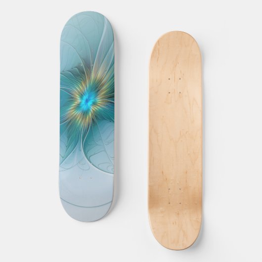 リトル美しいモダンブルー金ゴールドフラクタルアートフラワー スケートボード (正面)