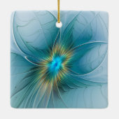 リトル美しいモダンブルー金ゴールドフラクタルアートフラワー セラミックオーナメント (裏面)
