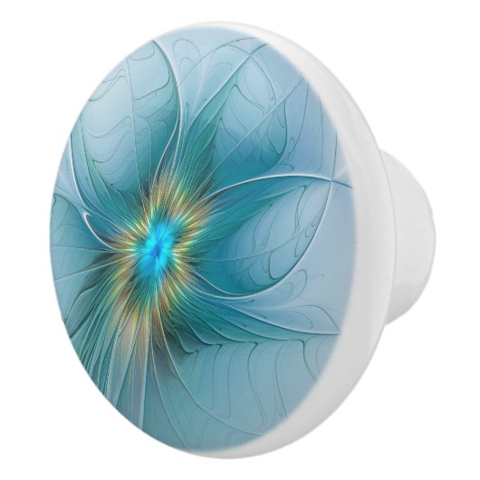 リトル美しいモダンブルー金ゴールドフラクタルアートフラワー セラミックノブ (右)