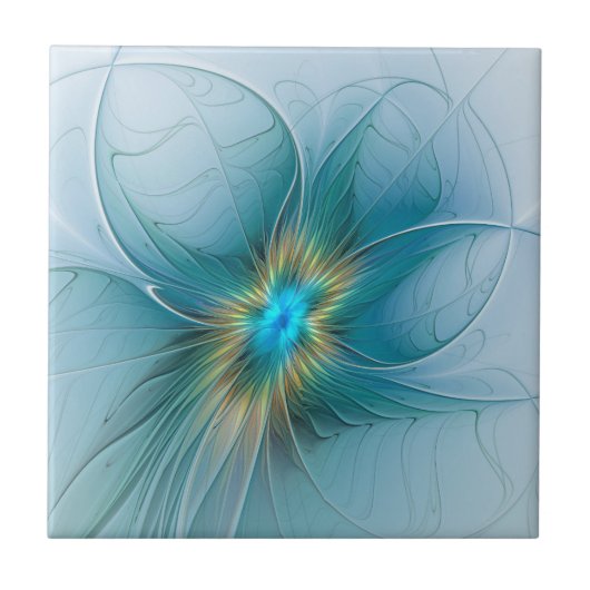 リトル美しいモダンブルー金ゴールドフラクタルアートフラワー タイル (正面)