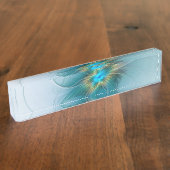 リトル美しいモダンブルー金ゴールドフラクタルアートフラワー デスクネームプレート (側面)