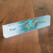 リトル美しいモダンブルー金ゴールドフラクタルアートフラワー デスクネームプレート (側面)