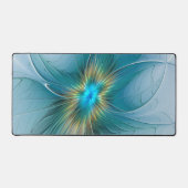 リトル美しいモダンブルー金ゴールドフラクタルアートフラワー デスクマット (正面)