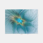 リトル美しいモダンブルー金ゴールドフラクタルアートフラワー フリースブランケット (正面(横))