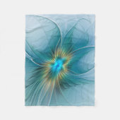 リトル美しいモダンブルー金ゴールドフラクタルアートフラワー フリースブランケット (正面)