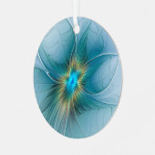 リトル美しいモダンブルー金ゴールドフラクタルアートフラワー メタルオーナメント (正面左)