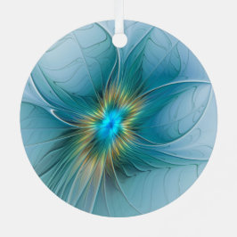 リトル美しいモダンブルー金ゴールドフラクタルアートフラワー メタルオーナメント