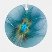 リトル美しいモダンブルー金ゴールドフラクタルアートフラワー メタルオーナメント (正面)