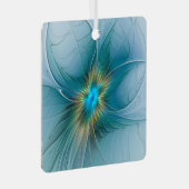 リトル美しいモダンブルー金ゴールドフラクタルアートフラワー メタルオーナメント (正面右)