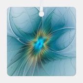 リトル美しいモダンブルー金ゴールドフラクタルアートフラワー メタルオーナメント (正面)