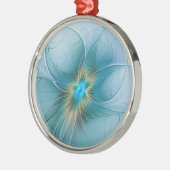 リトル美しいモダンブルー金ゴールドフラクタルアートフラワー メタルオーナメント (左)