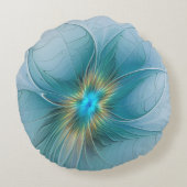 リトル美しいモダンブルー金ゴールドフラクタルアートフラワー ラウンドクッション (裏面)