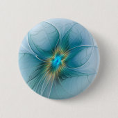 リトル美しいモダンブルー金ゴールドフラクタルアートフラワー 缶バッジ (正面)