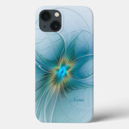 リトル美しいモダンブルー金ゴールドフラクタルフラワー名 iPhone 13ケース